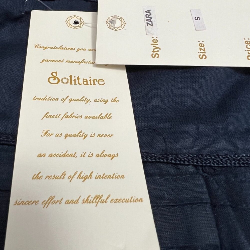 Solitaire LA Dress Womans Small Sleeveless Pleated Navy Blue Fit Flare Lined - Picture 3 of 16